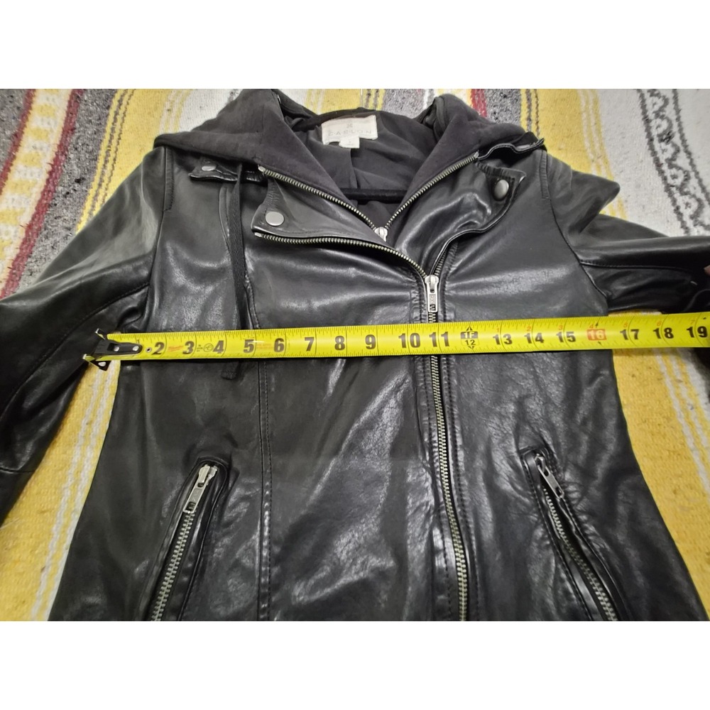 Caslon 100% Leather Moto Jacket With Removable hoodie In Black size S - Picture 16 of 16